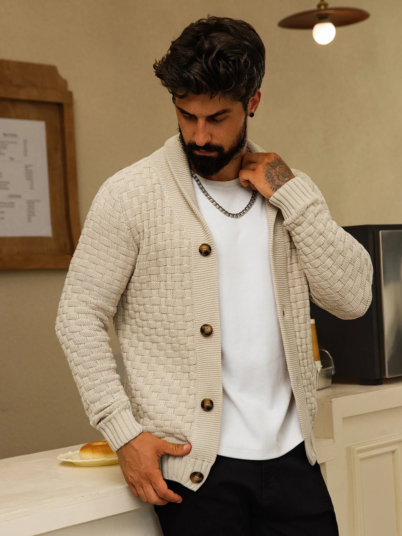 Henley Basketweave Cardigan